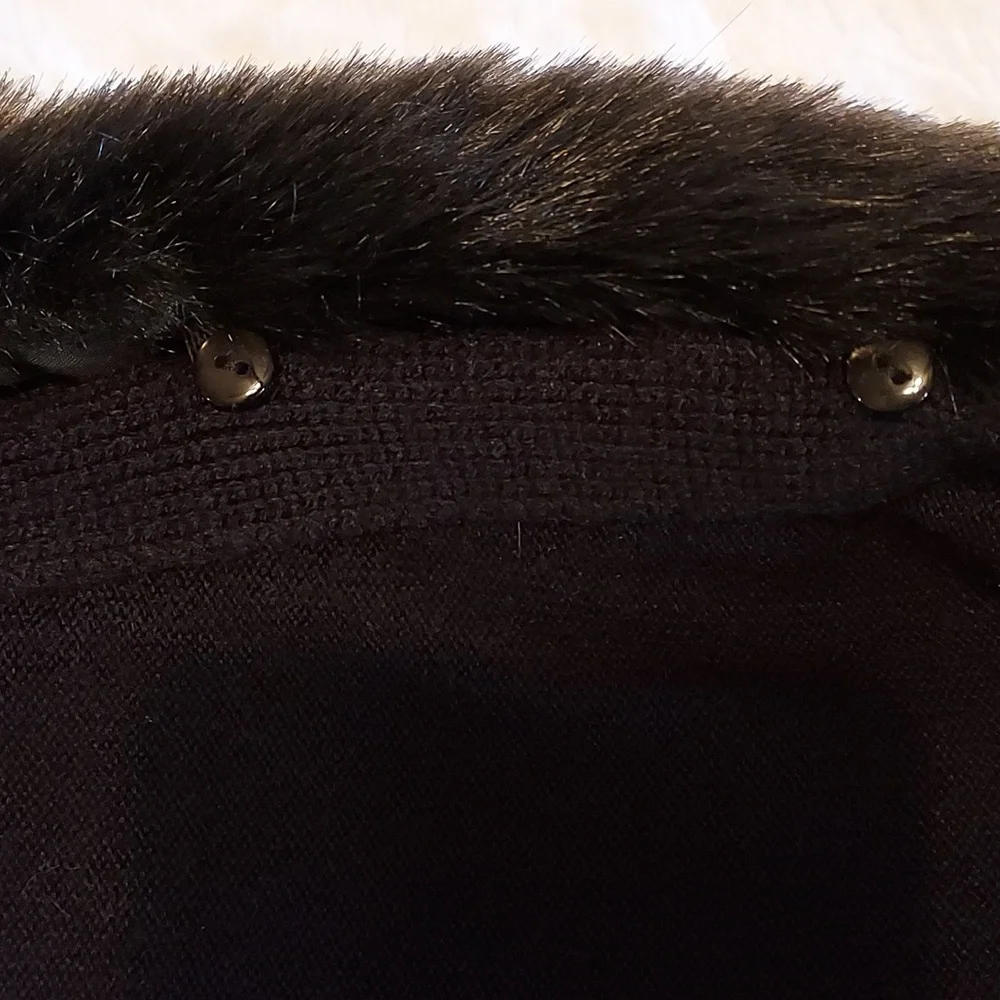 Vintage i.e. 90s Black Faux Fur Convertible Cardigan Sweater Size L - Picture 5 of 9